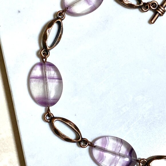 2/$20, Light Purple Fluorite Boho Bracelet, Genuine Gemstone + Copper Chain - Picture 4 of 10